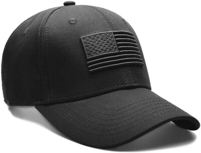 Black USA American Flag Baseball Cap Hat   Embroidered Patriotic Adjustable