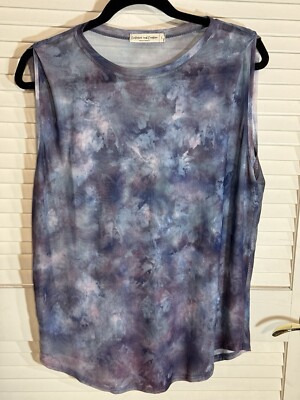 Evolution and Creation Tank Top Sz L Purple Blue Tie Dye Mesh Lightweight Women