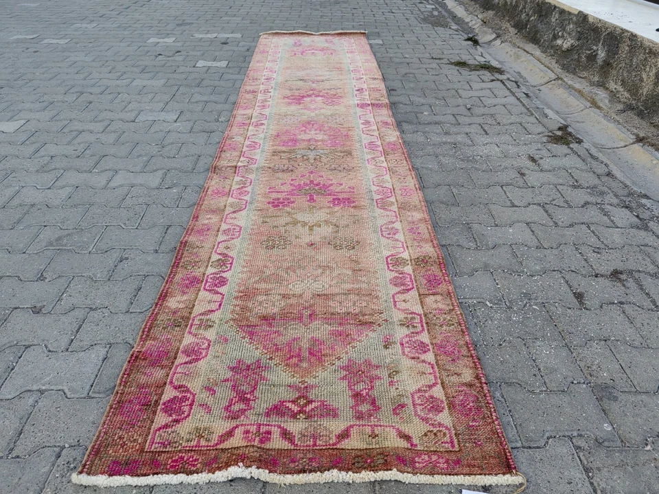 Vintage Hand Knotted Oushak runner ,Turkish Runner rug wool runner boho runner - Image 2 of 4