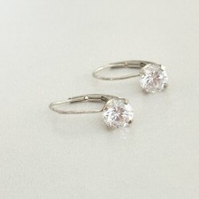 925 Sterling Silver Clear CZ Sparkly Leverback Dangle Drop Earrings