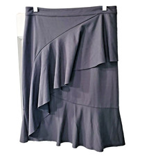 Garnet Hill Gray Asymmetrical Ruffle Tiered Lagenlook Knee Length Skirt, Small