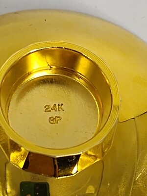 24K Gold Plated Sake Cup Depicts Rats and Grain Bags Liquor