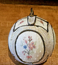 Vintage Embroidered Needlepoint Tapestry Christmas Ball Bulb Ornament Gold Off W