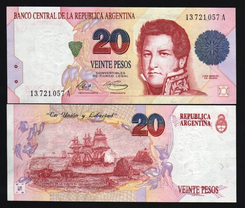 Argentina 20 PESOS P-343 A 1993 BATTLESHIP LIBERTY UNC Argentinian Currency NOTE