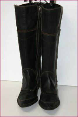 Bottes Eram Pointues En Cuir Noir Et Marron - Taille 39 - Talon 2-7 Cm - Occasion Très Bon état