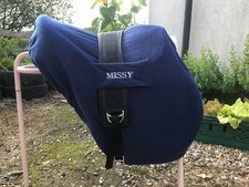 NAVY BLUE Embroidered PERSONALISED SADDLE COVER With GIRTH Loops GP or DRESSAGE