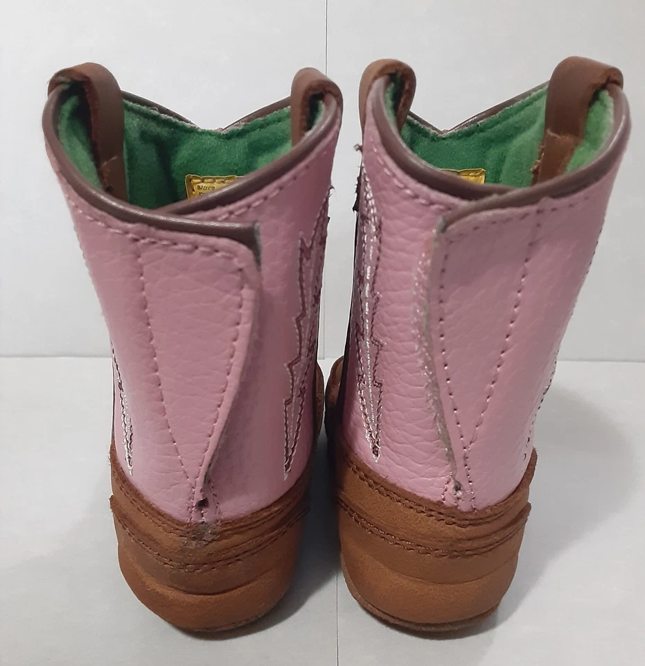 Botas John Deere bebê menina couro rosa marrom sola macia 4 meses - Imagem 3 de 4
