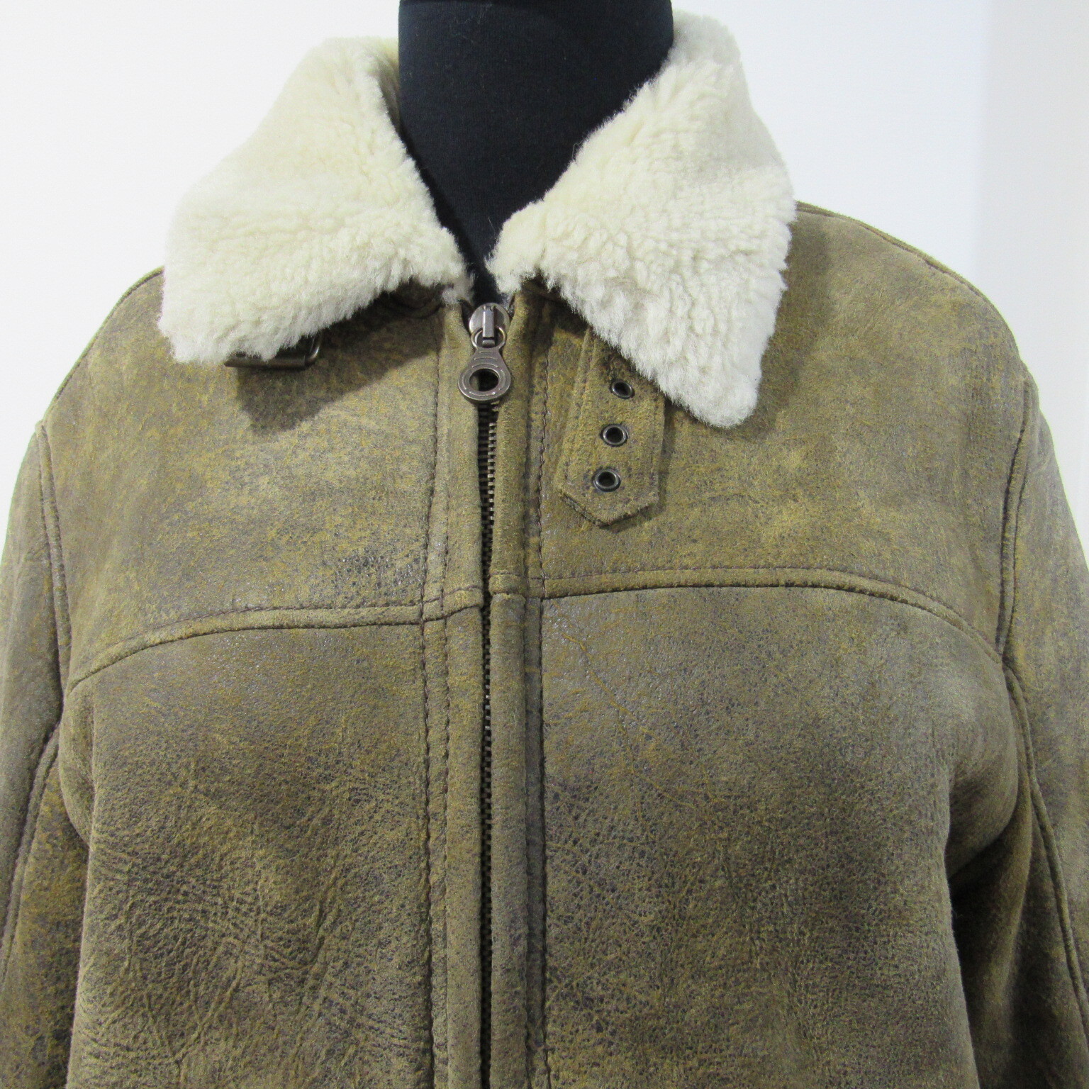 Vintage Marlboro Classics Leather Flying Jacket Women UK 10 Green Sheepskin Coat image 3