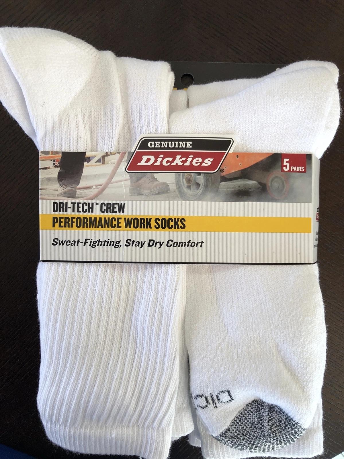 New Dickies Men's Dri-Tech Comfort Crew Work Socks, Size 6-12 - 5 Pair (WHITE)..
