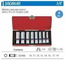 Set of 8 pcs 3/8” Drive 6 Point Deep Metric Standard Socket Set 10 - 19mm 6pt