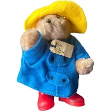 Vintage 1996 Paddington Bear Sears Blue Coat Yellow Hat Eden Red Boots 4”