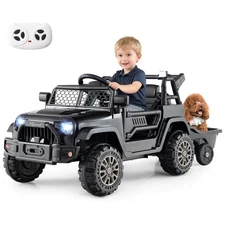 Kids Ride On UTV Car w/Detachable Trailer,Parent Remote Control, Light & Music