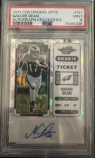 2022 Contenders Optic Nakobe Dean Cracked Ice Rookie Ticket #/22 PSA 9