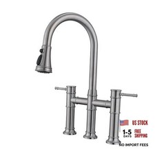 Bridge Kitchen Faucet with Pull Down Sprayer - 3-Hole Brushed Nickel-1
