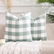 CARRIE HOME Farmhouse Sage Green 18" x (Pack of 2), Grey Check 