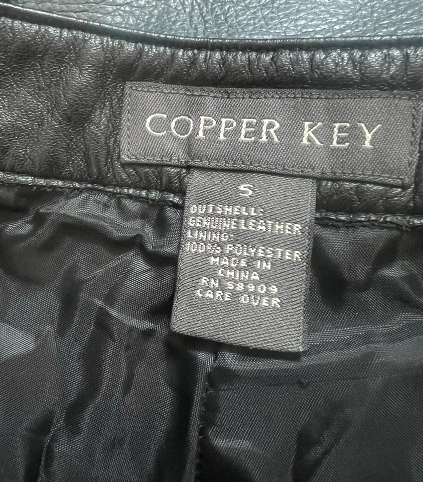 Real genuine Leather Pants Size S Copper Key Black boot cut - Image 2 of 4