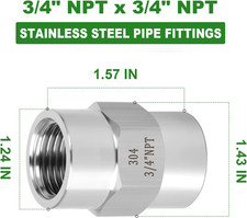 2PCS Forging of 304 Stainless Steel Pipe Fitting Coupling, 3/4-Inch Female Pipe