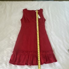 Miami Red Fit & Flare V-Neck Sleeveless Lace Ruffle Knee Dress Zip Size M