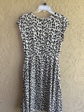 Loft White Leopard Print Flutter Cap Sleeve Size 10 Zip Back Lined Woman Dress