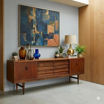Vintage Sideboard Teck Furniert Design Nordeuropa der 60er Jahre Originell - Bild 1 von 4
