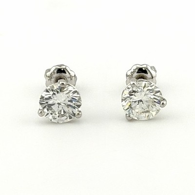 GIA 1.54 CTW DIAMOND STUD EARRINGS - 0.78 CT +0.76 CT - VS2/SI1 J/H - 18K WG