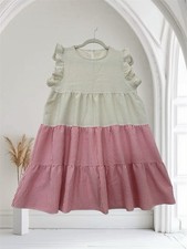 Womens Tiered Seersucker Babydoll Dress Medium Ruffle Sleeve Preppy Summer Chic