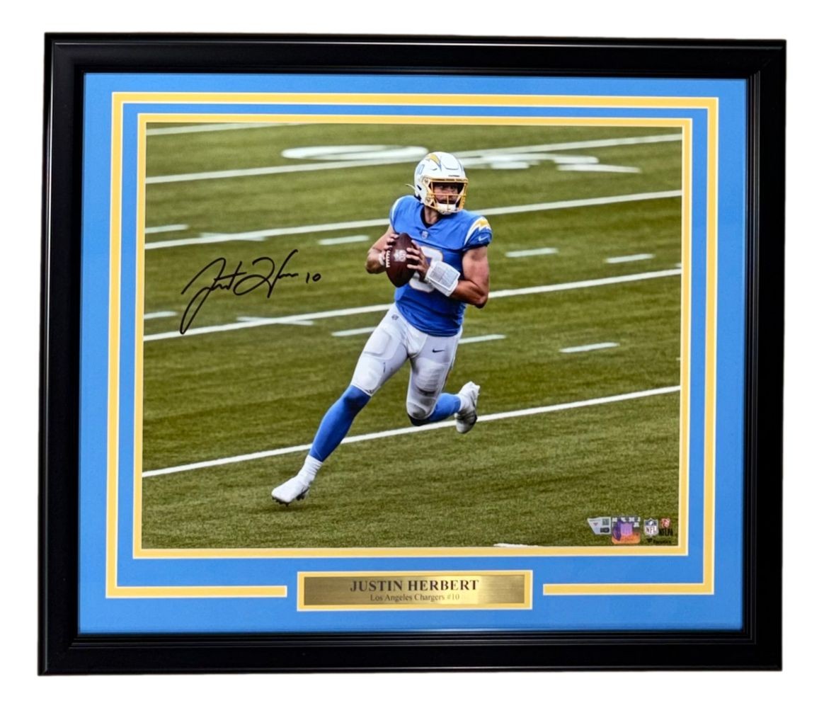 Justin Herbert Signed Framed 16x20 Los Angeles Chargers Running Photo Fanatics
