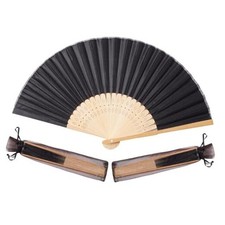 50pcs Black Imitated Silk Fabric Bamboo Folded Hand Fan Bridal Dancing Props