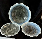 3 Vtg Anchor Hocking Moonstone Opalescent Hobnail Glass Bowls Serving 7.5” 9.5”