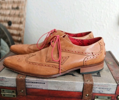 Jeffery West Muse Honey Tan Leather Derby Shoes With Red Detailing Size ...