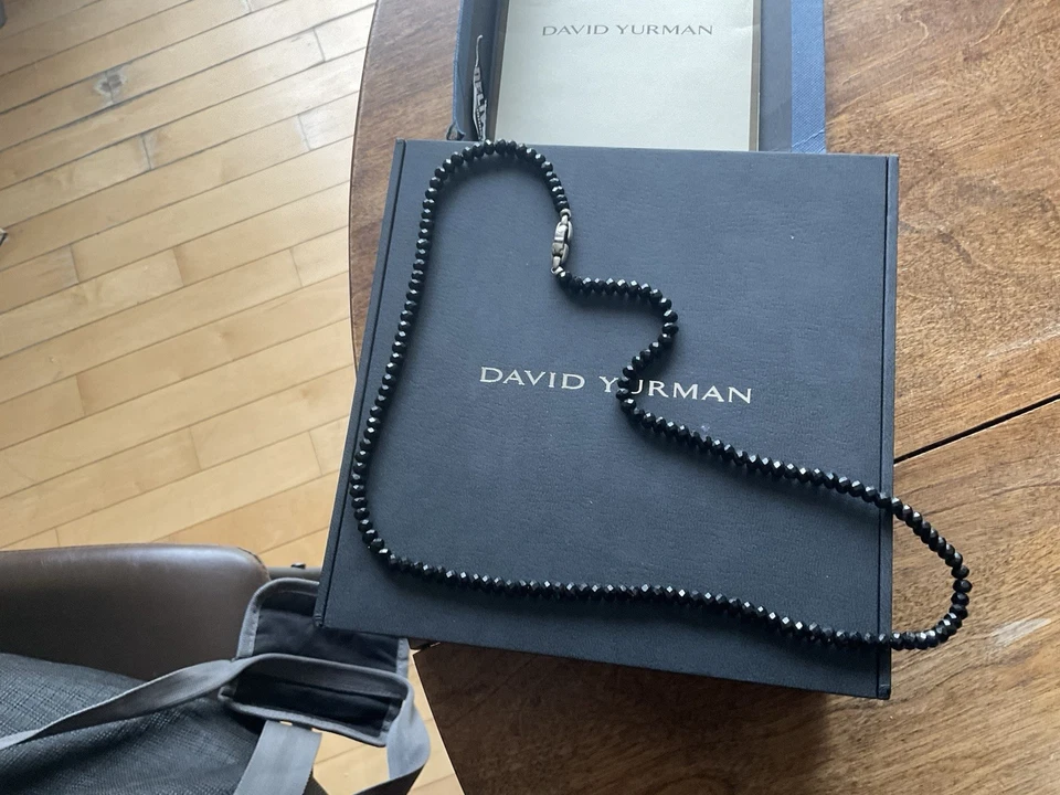 Nuevo Collar DAVID YURMAN Para Hombre 4mm Cuentas Cuadradas Hexagonales 24" en Ónix Negro y Plata Foto 3 de 3