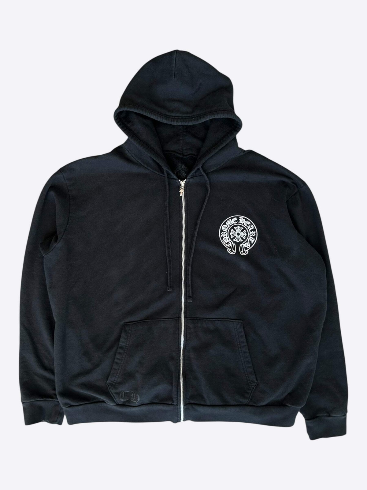 Chrome Hearts Black & White Miami Horseshoe Logo Zip Up Hoodie
