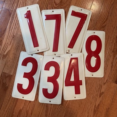 Vintage Metal Gas Station Numbers 10.25x5 Sign Embossed Red White Petroliana Lot