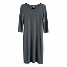 Uniqlo Med Gray Midi Knit Dress 3/4 Sleeve Quiet Luxury Minimalist Basic Fitted