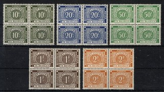 BELGISCH CONGO: COB TX 13A/17A in blok van 4 POSTFRIS MNH == ZIE SCAN.
