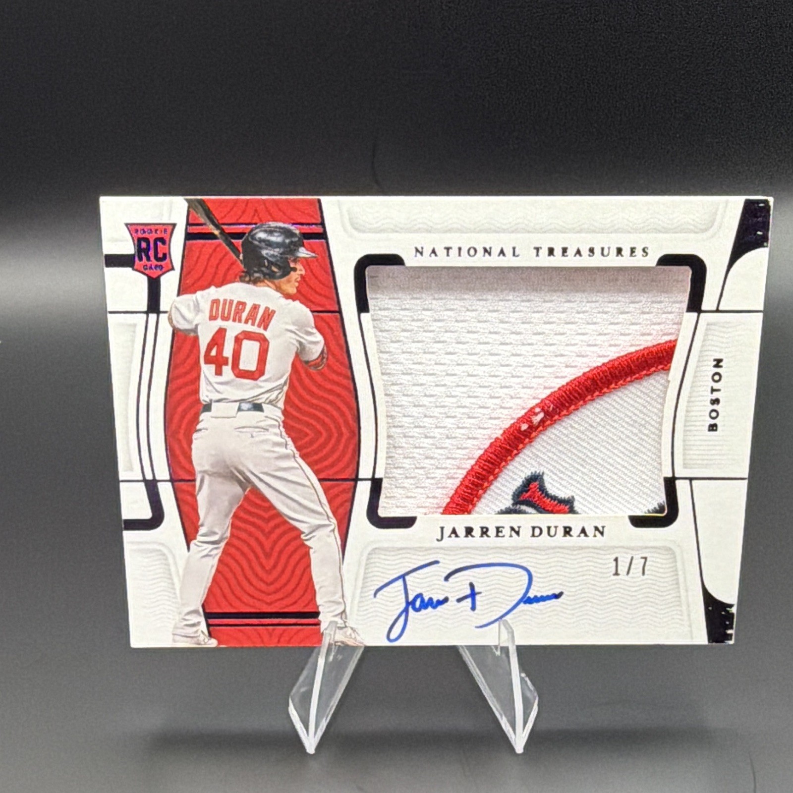 2022 Panini National Treasures Jarren Duran RC Auto Patch Purple /7 #110