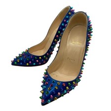 CHRISTIAN LOUBOUTIN Pumps Heel Sandal Blue Leather Spike Studded EU:35.5 Shoes
