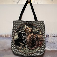 DACHSHUND DOGS TRIO Needlepoint Canvas Tapestry Large Tote Bag 16.5" x 16.5"