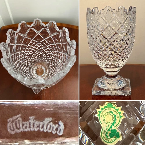Vtg WATERFORD CRYSTAL Master Cutter Large/Heavy Footed Sawtooth Statement Vase