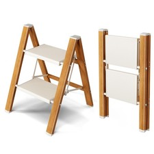 Taranta 2 Step Ladder,Aluminum Lightweight Folding 2 2 Step, White Woodgrain 