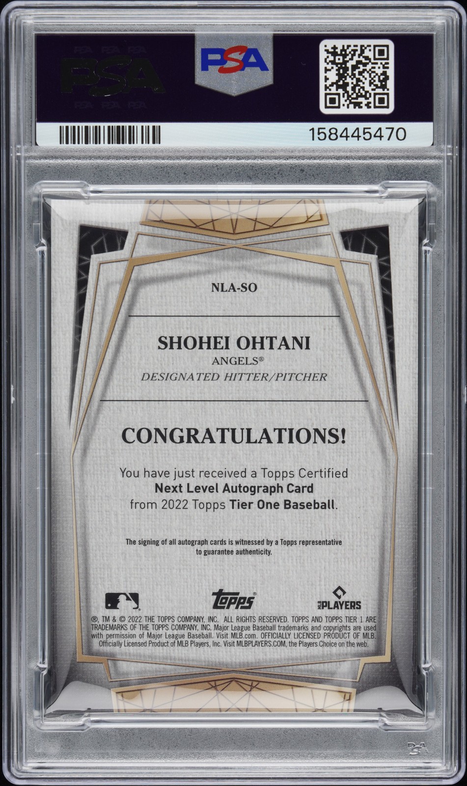 2022 TOPPS TIER ONE NEXT LEVEL AUTO #NLASO SHOHEI OHTANI 11/50 PSA 9 AUTO view 2