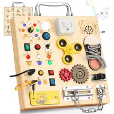 Wooden Busy Board with LED Light Montessori Baby Learning Toys for Toddlers , Se