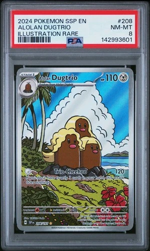 2024 POKEMON SSP EN-SURGING SPARKS ILLUSTRATION RARE #208 ALOLAN DUGTRIO PSA 8