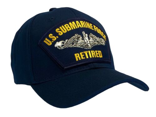 "RETIRED" U.S. Submarine Force Veteran Hat Dark Blue Structured Ball Cap - Afbeelding 2 van 5