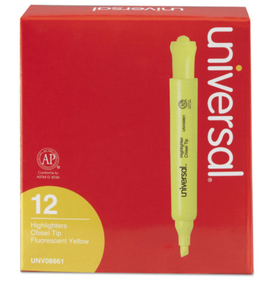 UNIVERSAL Desk Highlighter Chisel Tip Fluorescent Yellow Dozen 08861