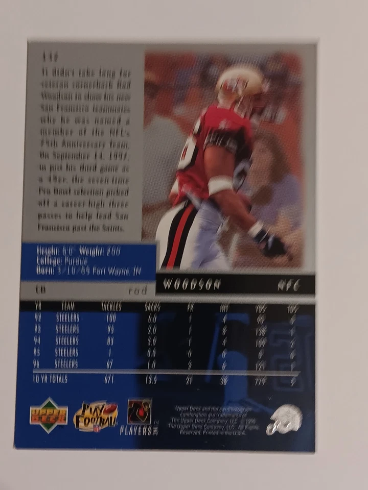 1998 Black Diamond Football Card #132 Rod Woodson - Image 2 of 2