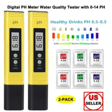 2xPH Meter Digital PH Tester0-14PH for Drinking Water,Food,Brewing,Pool,Aquarium