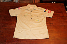 Boy Scouts of America BSA Men's Shirt Tan Medium Sewn Patches Short Sleeve