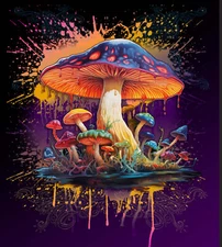 Mushroom Blanket, Plush Queen Size Throw - Machine Washable, Shrooms