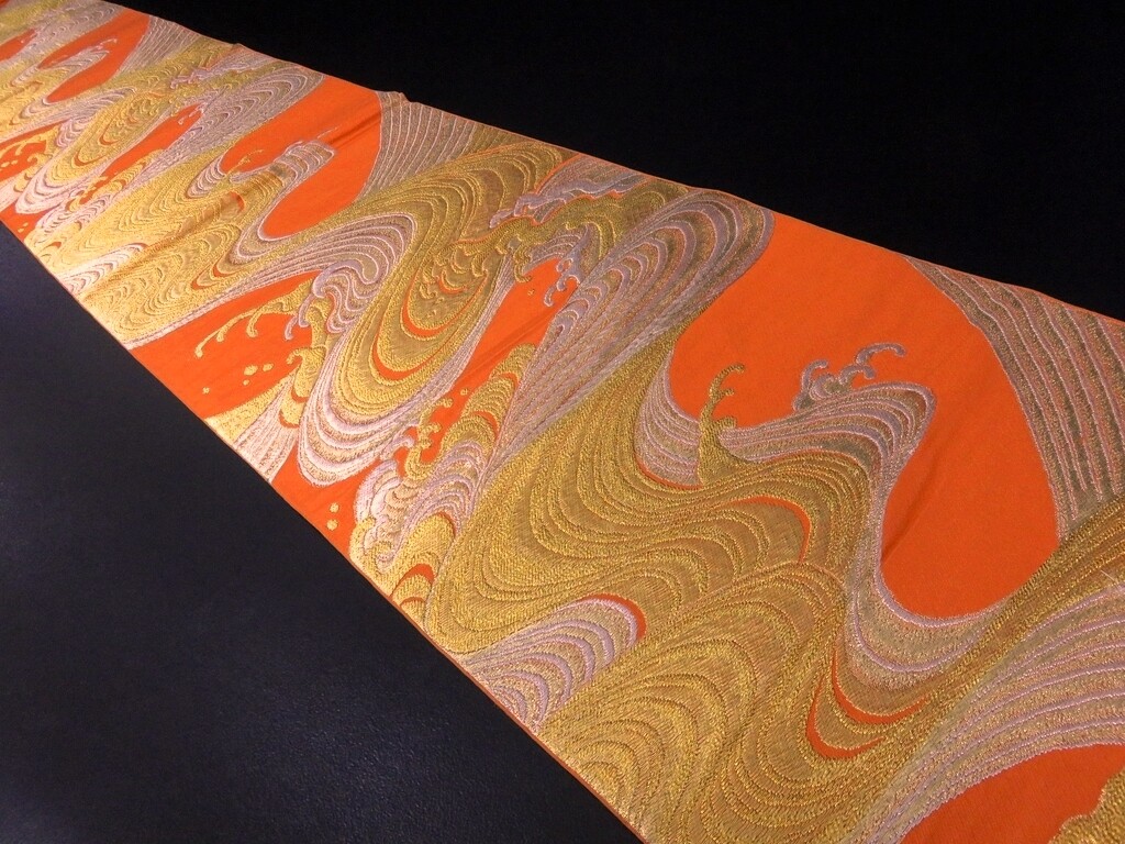 BB8226AA Silk Obi Fabric Vintage Wave 107.5x11.8in(273x30cm BB8226AA Silk Obi Fabric Vintage Wave 107.5x11.8in(273x30cm